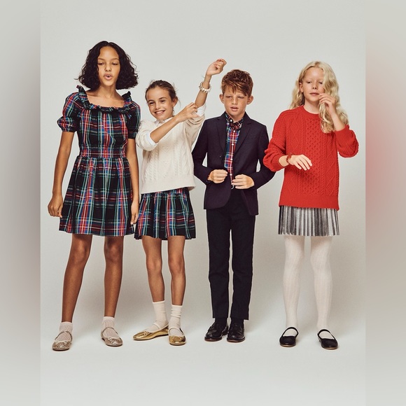 J. Crew Girls' puff-sleeve dress in black Stewart tartan - Picture 2 of 4